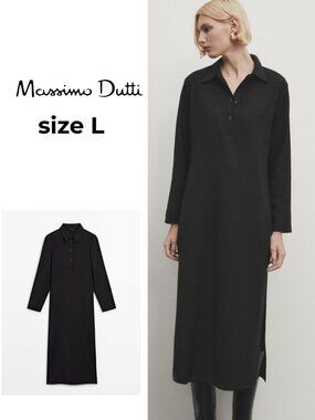 Massimo Dutti Black Collared Long Maxi Shirt Dress